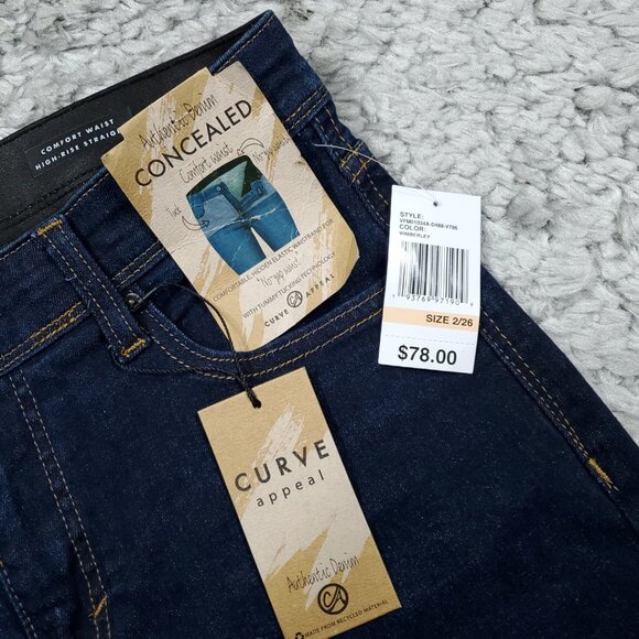 Curve Appeal Jeans High Rise Concealed Comfort Waist Straight Blue Size 2 26 - Picture 6 of 8